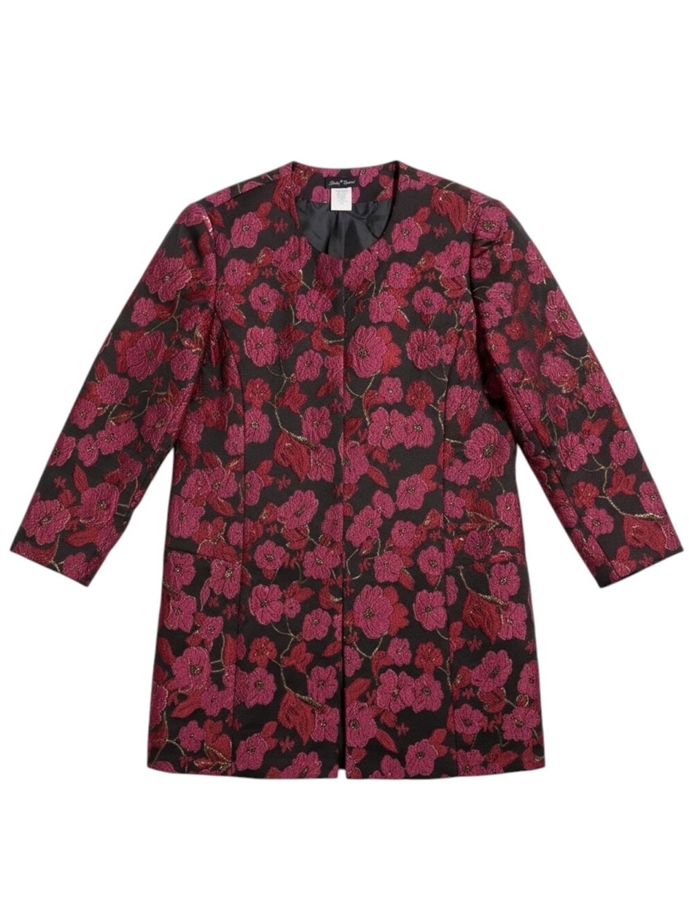 Slinky Brand Floral Jacquard Jacket Metallic Gold Burgundy Pink Longline Size 1X